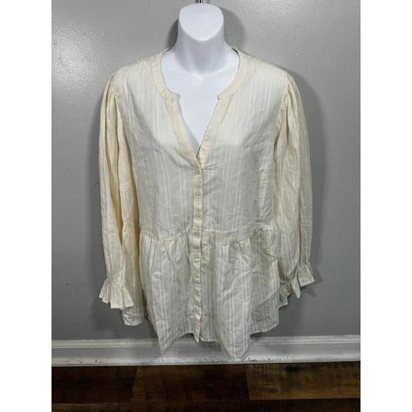 Torrid Top Womens Size 1 Cream Long Sleeve Pullover V-Neck Blouse Sheer - Picture 1 of 6